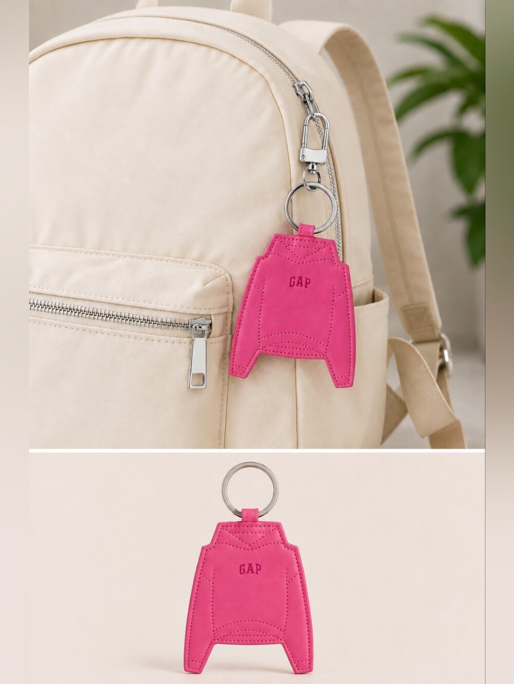 GAP Hot Pink Leather Keychain Bag Charm